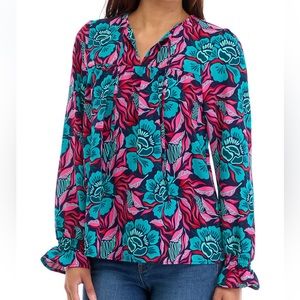 Michelle McDowell Women’s Elena Top Lovestruck Teal Floral Long Sleeve Medium